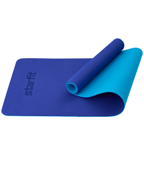 Коврик для йоги и фитнеса FM-201, TPE, 183x61x0,6 см, синий/темно-синий