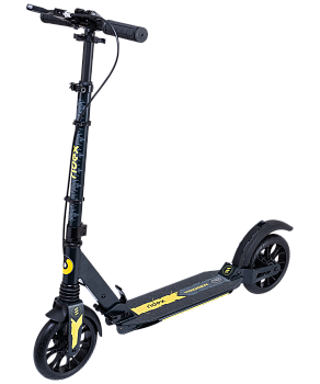 БЕЗ УПАКОВКИ Самокат 2-колесный Trigger 200 мм, дисковый тормоз, черный/желтый БЕЗ УПАКОВКИ Самокат 2-колесный Trigger 200 мм, дисковый тормоз, черный/желтый